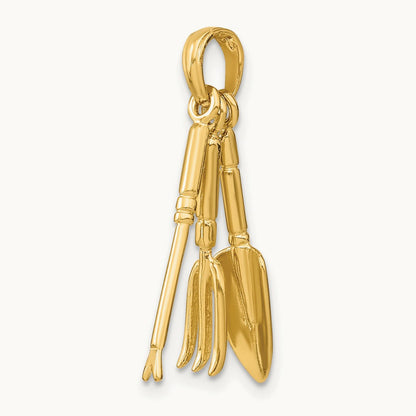 3-D Moveable Garden Hand Tool Collection Charm, 14K