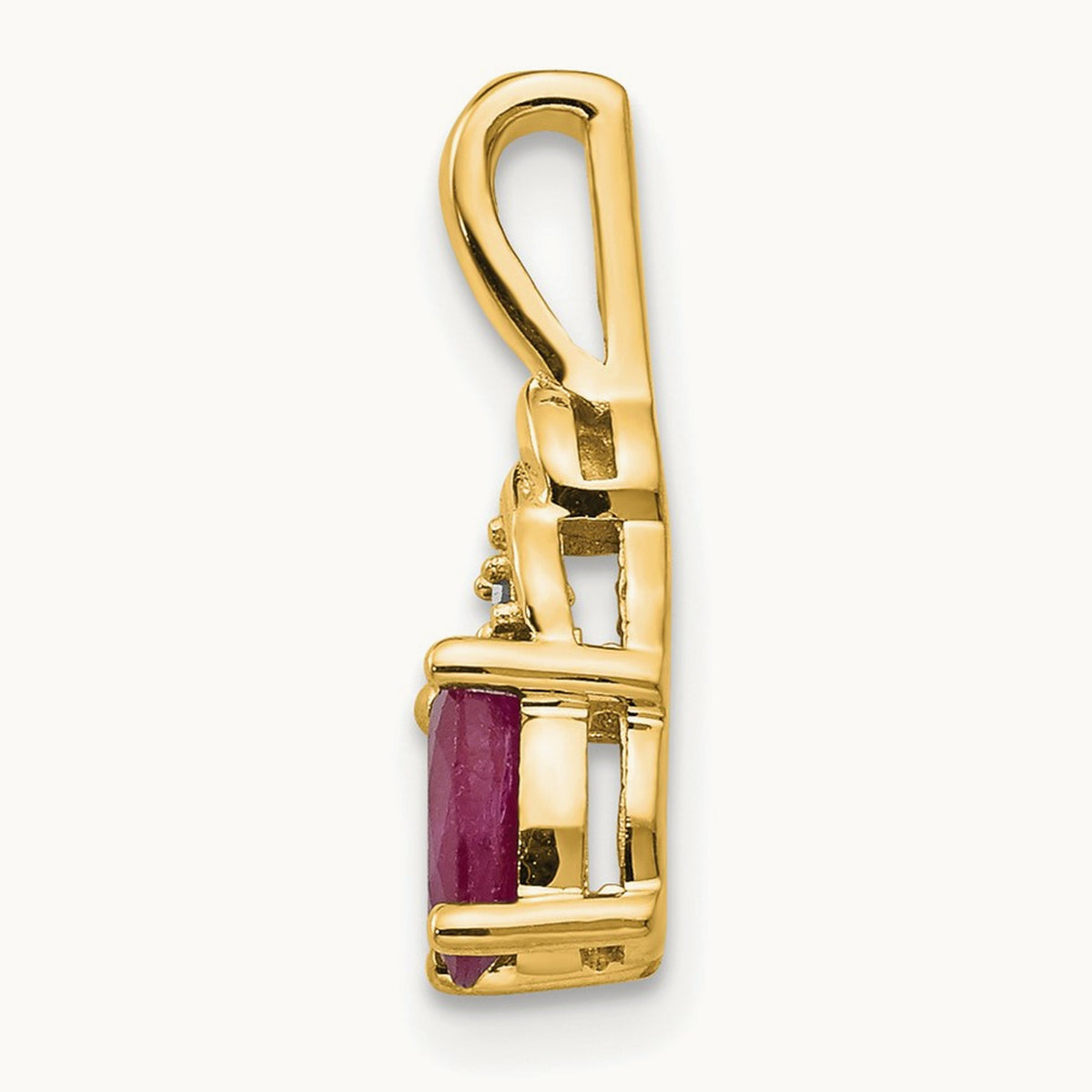 Ruby and Diamond Pendant — 14K Yellow Gold, 16mm