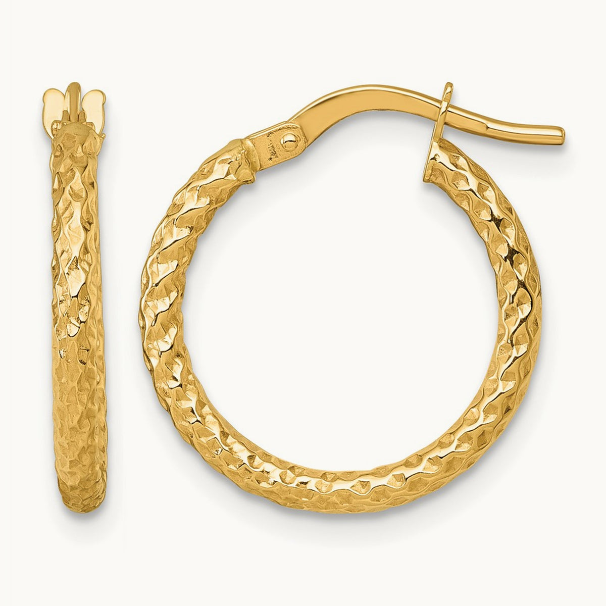Polished Diamond-cut Hoop Earrings — 14K Yellow Gold, 18mm
