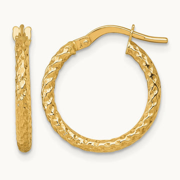 Polished Diamond-cut Hoop Earrings — 14K Yellow Gold, 18mm