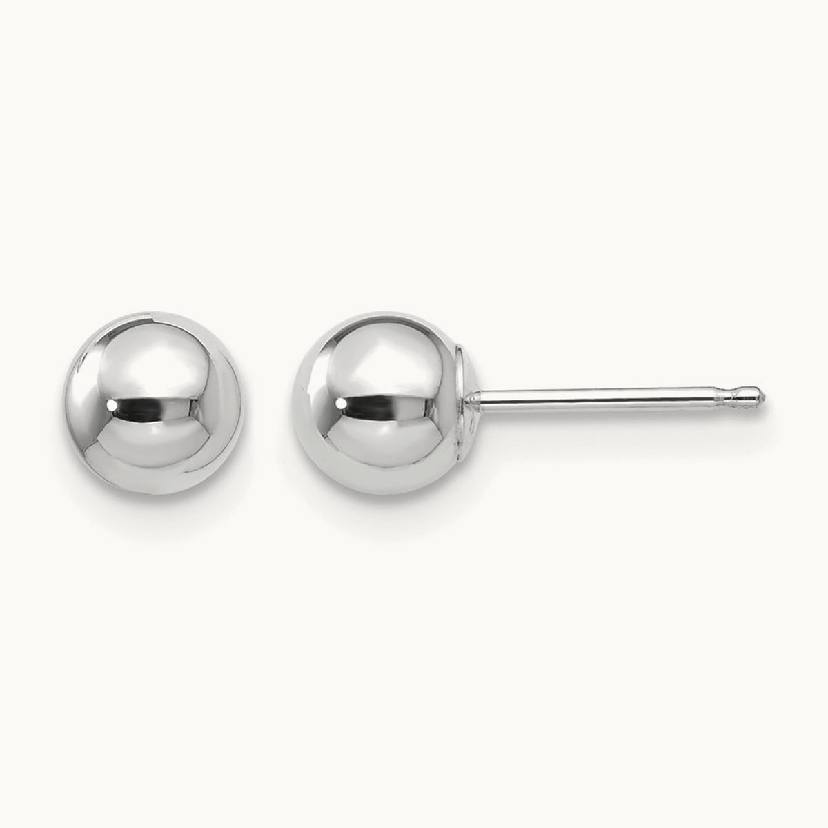 Polished Ball Post Earrings — 14K White Gold, 5mm