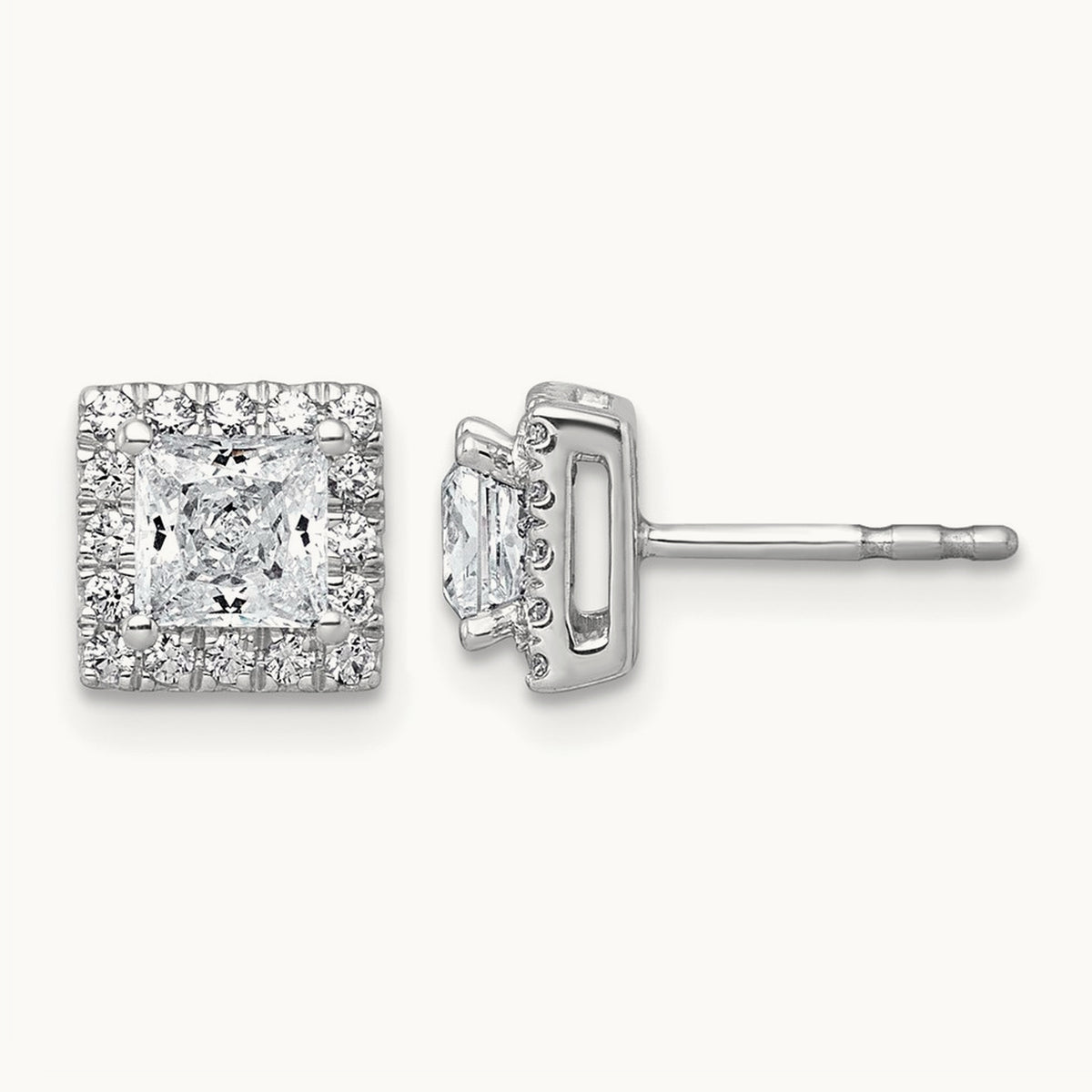 Princess Halo Post Earrings, 0.50-7.50 ct tw Lab-Grown Diamond — 1 1/3 ct, 14K White Gold