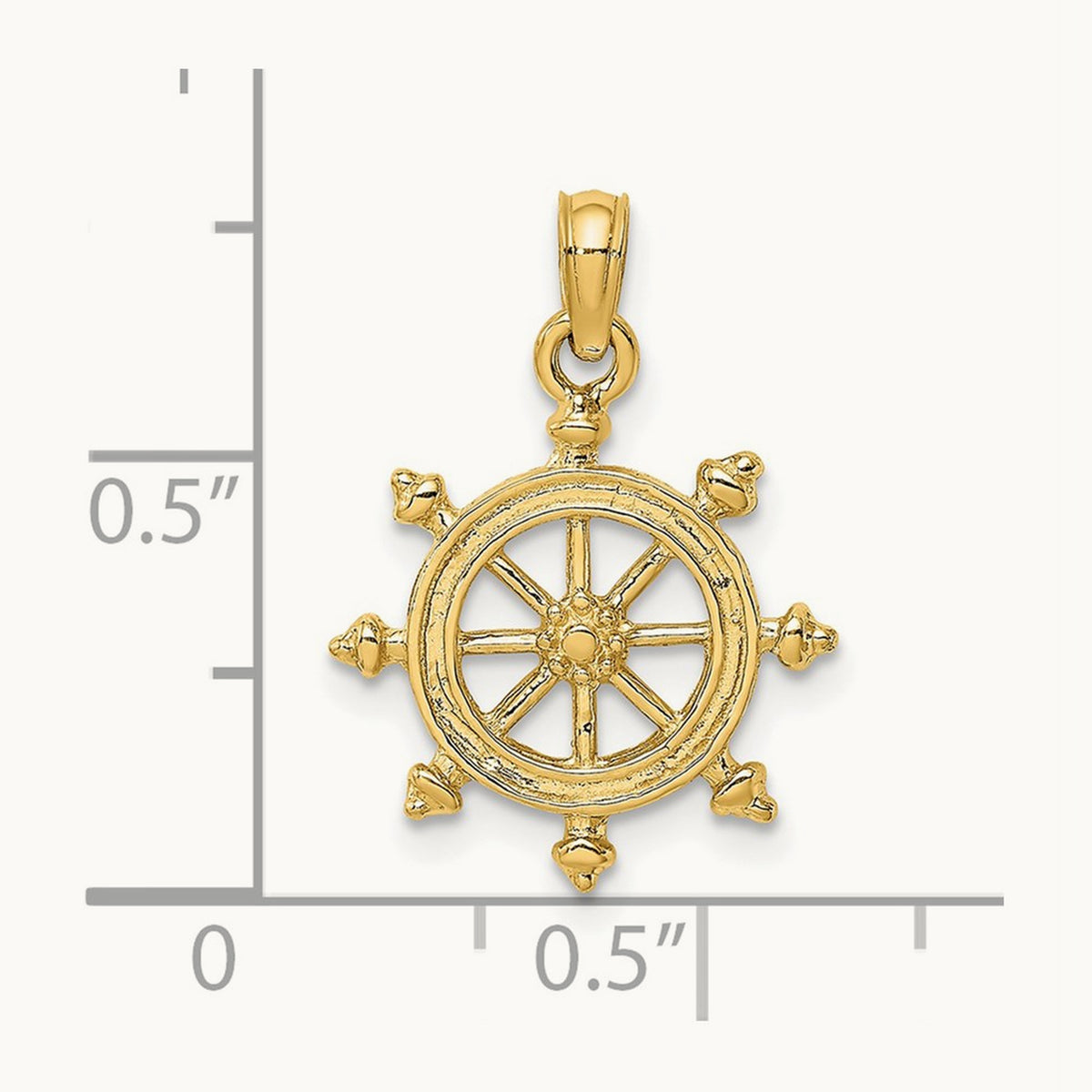2-D Textured Ship Wheel Charm, 14K
