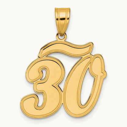 Brushed Border Script Number 30 Pendant, 14K
