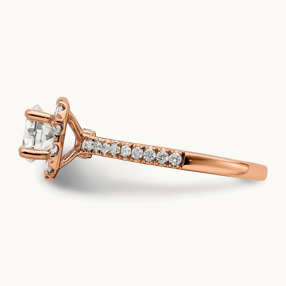 Round Halo Engagement Ring, 0.75-1.00 ct tw Lab-Grown Diamond — 1 ct, 14K Rose Gold, 7