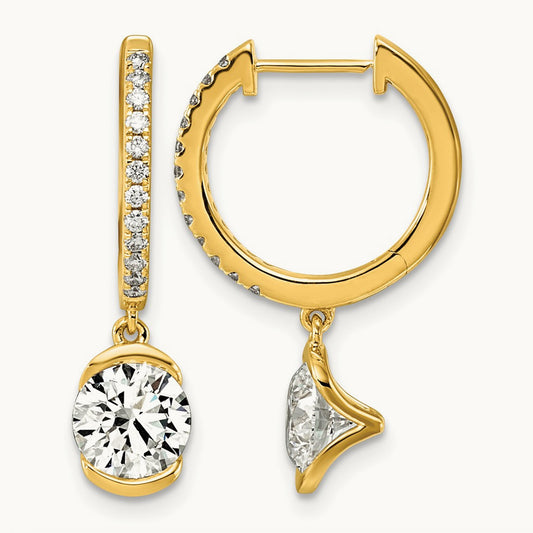 Round Bezel Dangle Hoop Earrings, 2.25 ct tw Lab-Grown Diamond