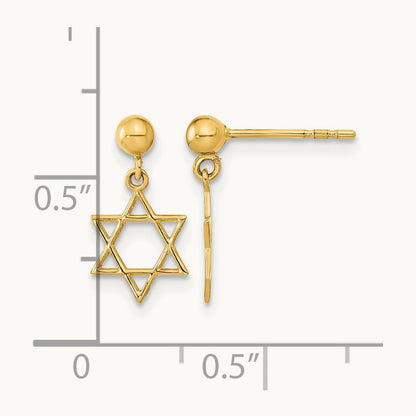 Polished Star of David Post Dangle Earrings — 14K Yellow Gold
