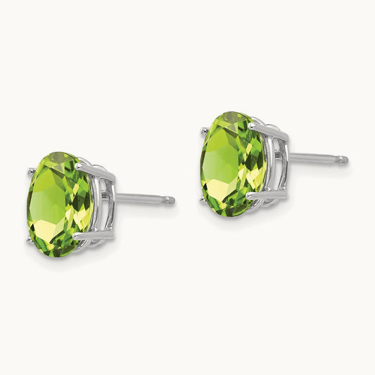 9x7mm Oval Peridot Earrings, 14K White Gold