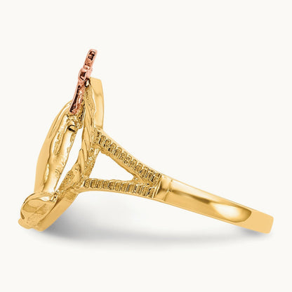 Diamond Cut Praying Hands Cross Ring, 14K Two-tone