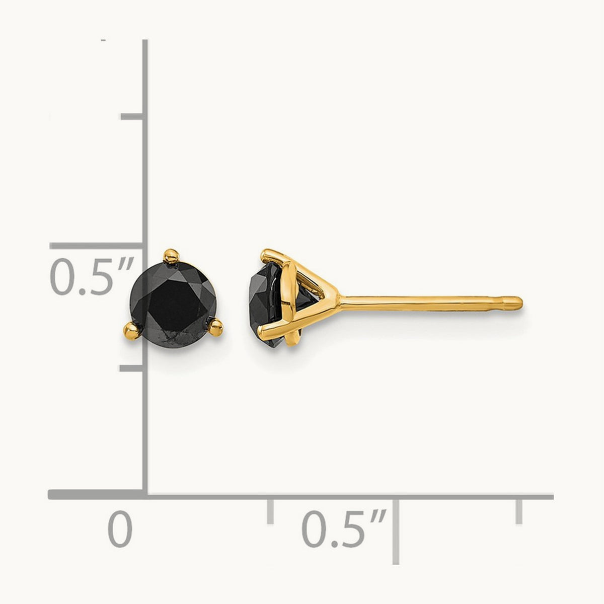 Black Diamond Stud Earrings — 14K Yellow Gold, 5mm, 0.8 ct