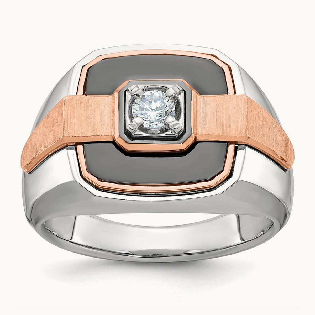 14kwr w/ Black RH IBGoodman Men's Polished & Satin Diamond Ring