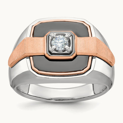 14kwr w/ Black RH IBGoodman Men's Polished & Satin Diamond Ring