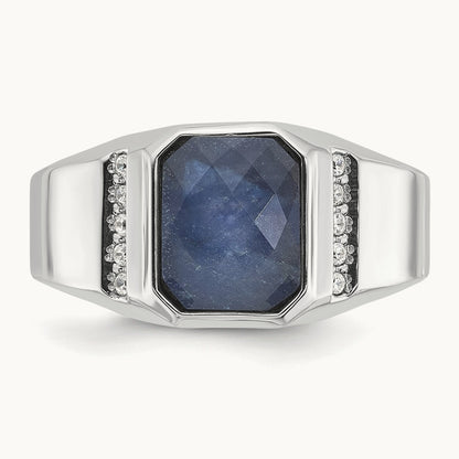 IBGoodman Sapphire Doublet/Diamond Complete Ring, 14K White Gold