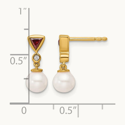 Polished Diamond and Ruby Pearl Dangle Post Earrings, 14K