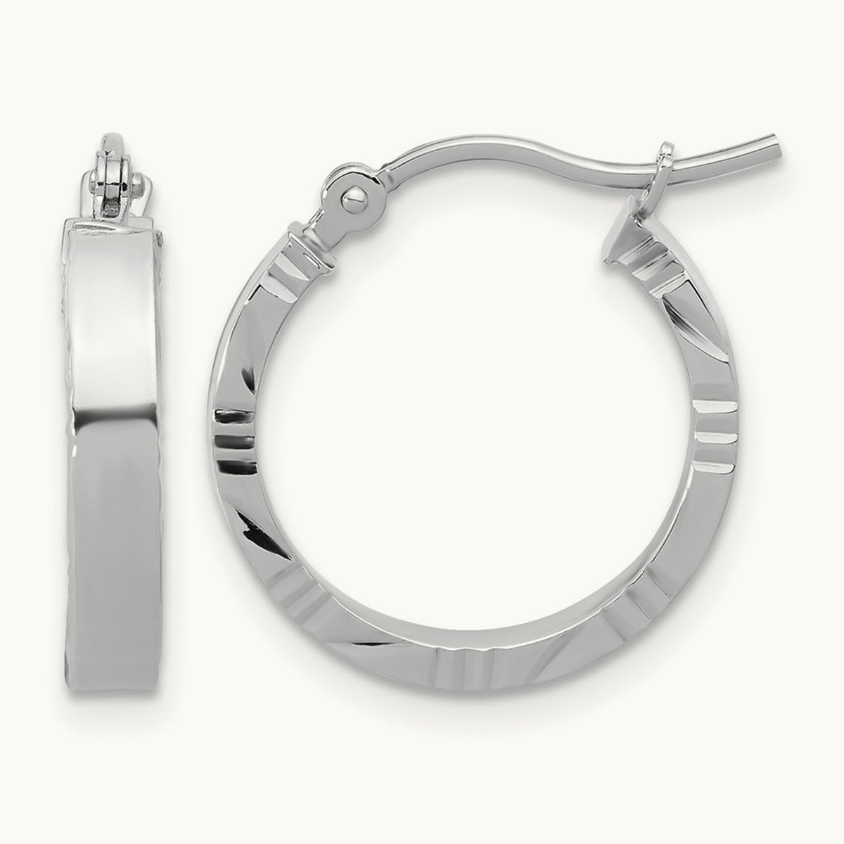 Small Diamond-cut Edge Polished Hoop Earrings — 10K White Gold