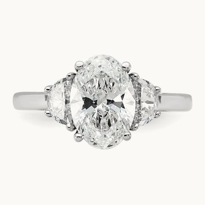 1/2ct Lab Grown Dia VS+ F+ 1/2 Moon&2ct Oval Semi 3 Stone Eng Ring, 14K White Gold