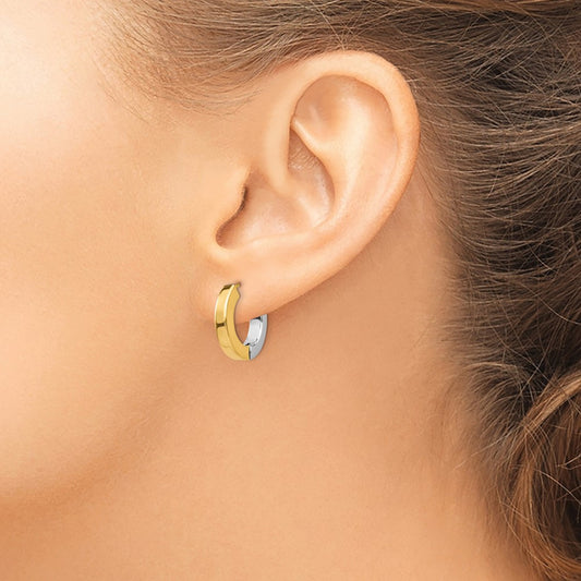 Polished Hollow Hinged Hoop Earrings — 14K Two-Tone Gold, 16mm