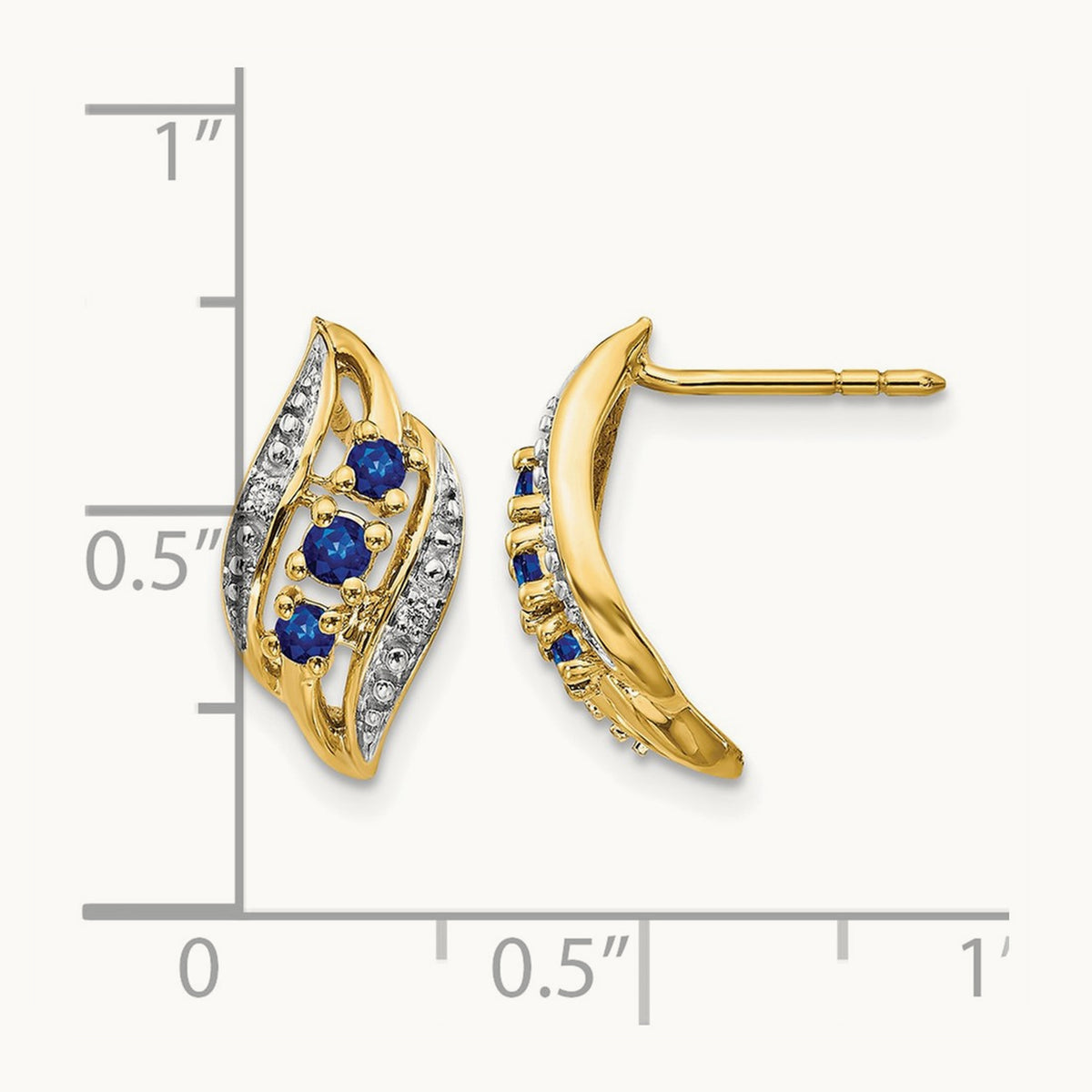 w/ Sapphire and Diamond Polished Post Earrings, 14K Gold
