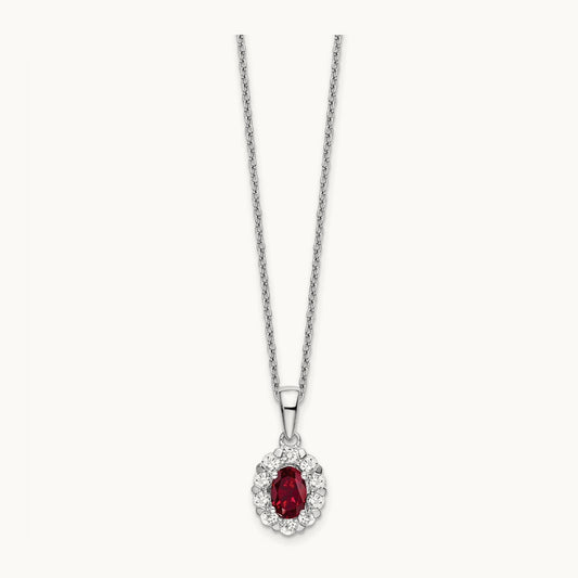 Created Ruby Halo Necklace, 0.50 ct tw Lab-Grown Diamond
