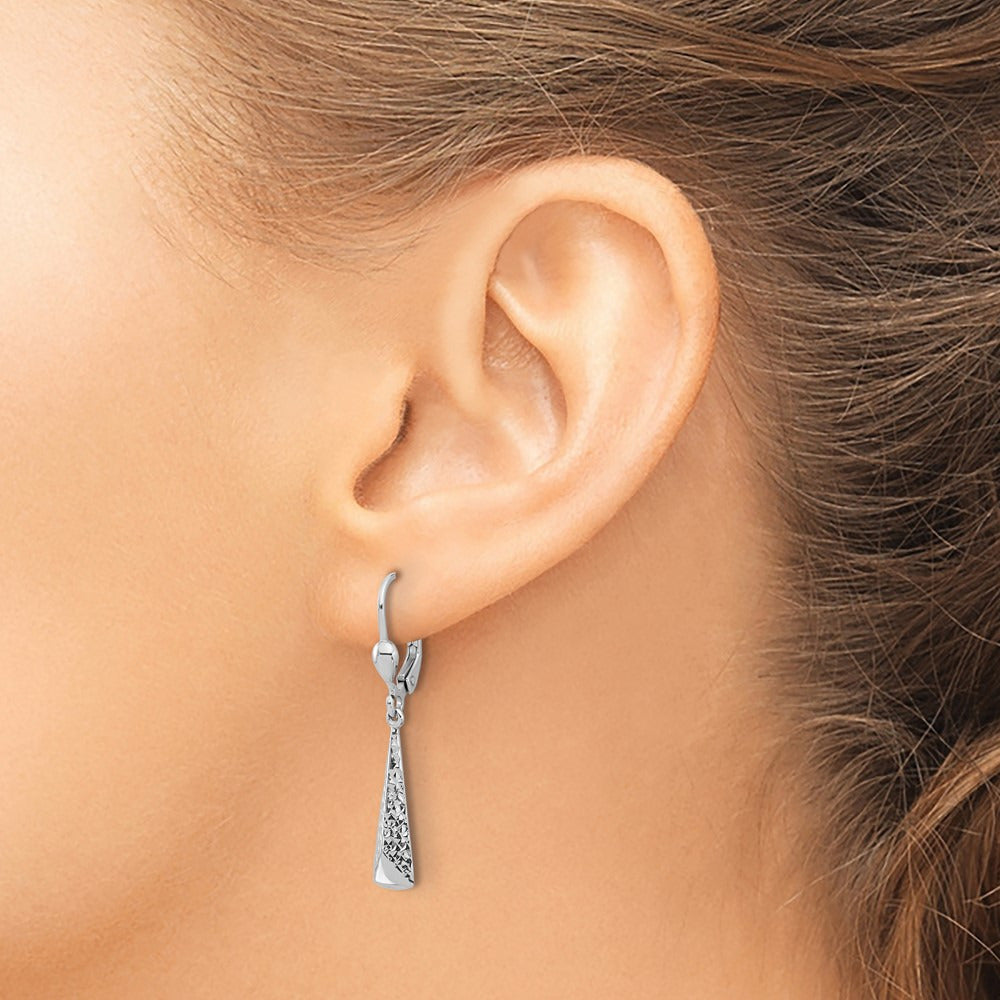 Polished/Diamond-cut Dangle Leverback Earrings — 14K White Gold
