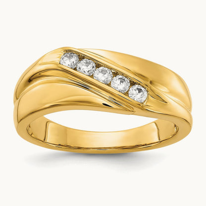 5 Stone Men's Ring, 0.25 ct tw Lab-Grown Diamond — 14K Yellow Gold, 10
