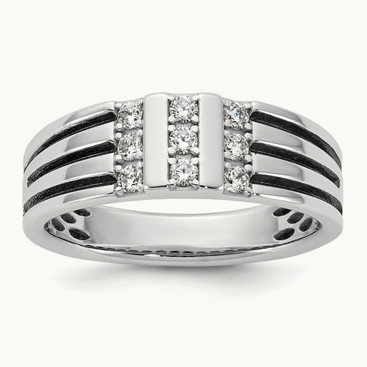 w/Black Rhodium IB Goodman Mens Complete 1/3ct Diamond Ring, 14K White Gold