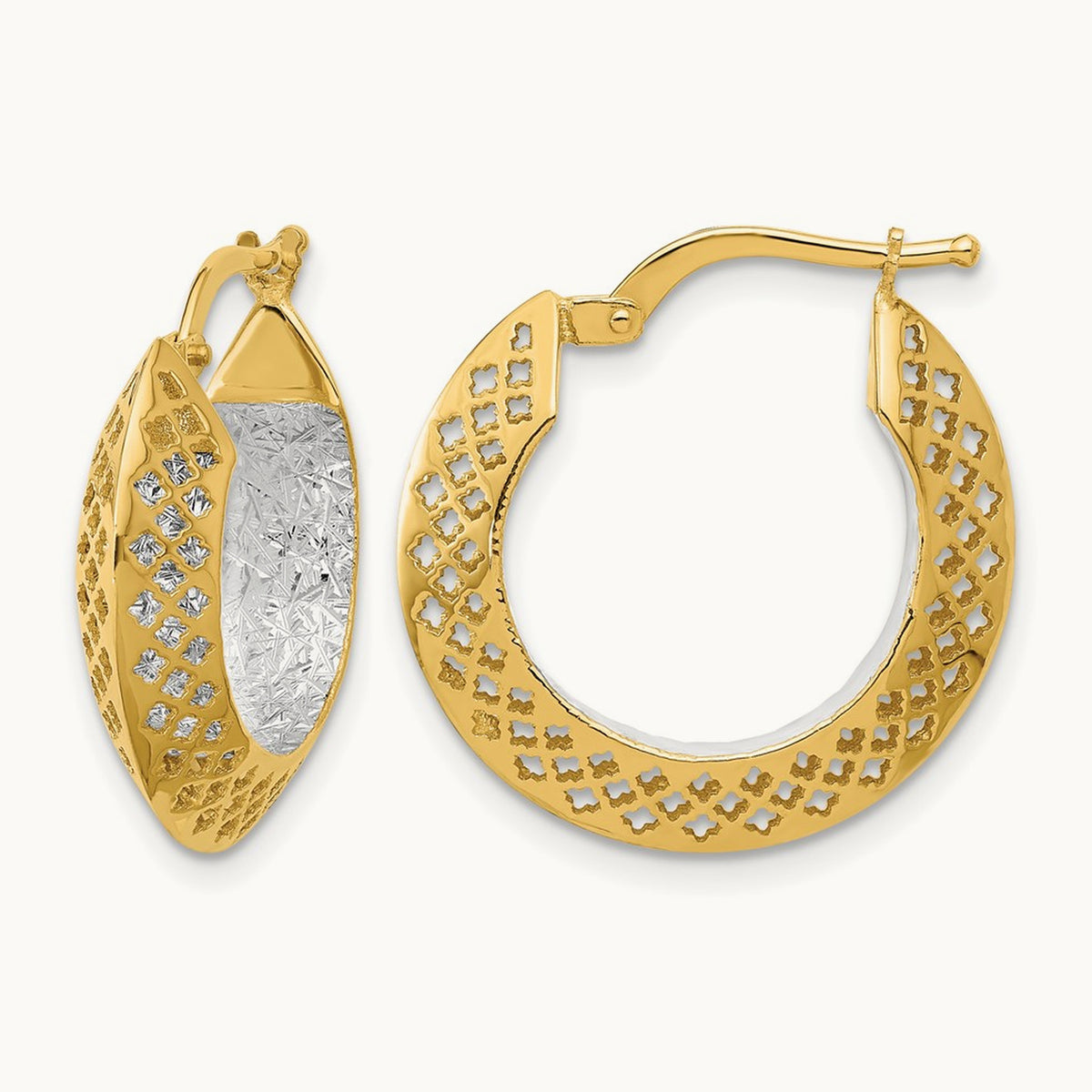 Polished and Diamond-cut Hoop Earrings, 14K Two-tone — Leslie's