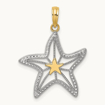 Small Starfish Charm, 14K with White Rhodium