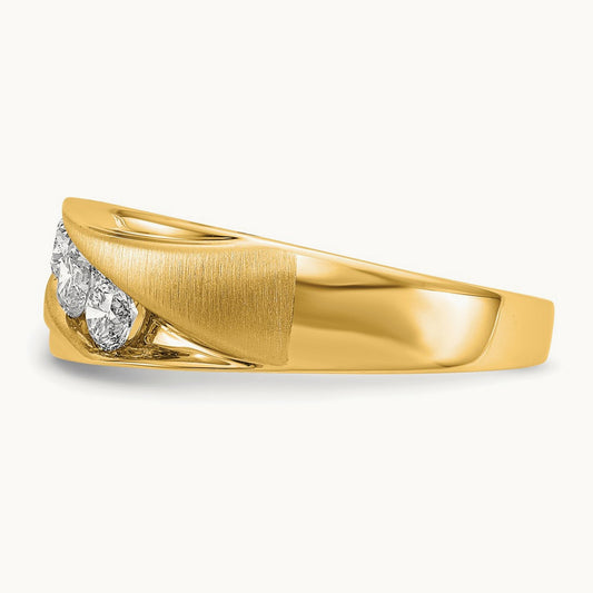 White Gold 3 Stone Men's Ring, 0.50 ct tw Lab-Grown Diamond — 14K Yellow Gold