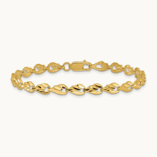 Polished Diamond-cut Leaf 7 inch Bracelet, 14K