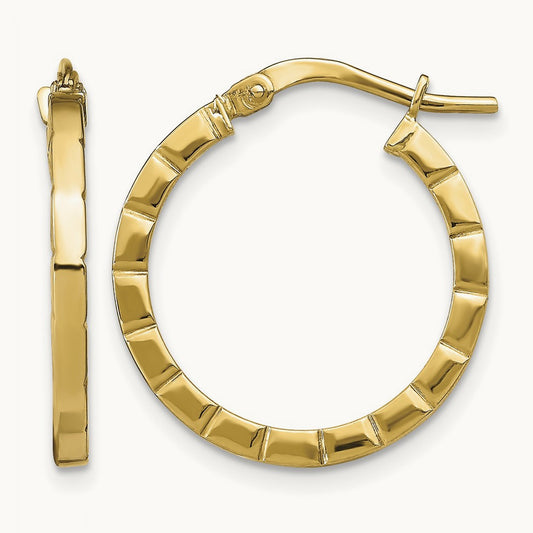 Small Striped Edge Hoop Earrings, 14K