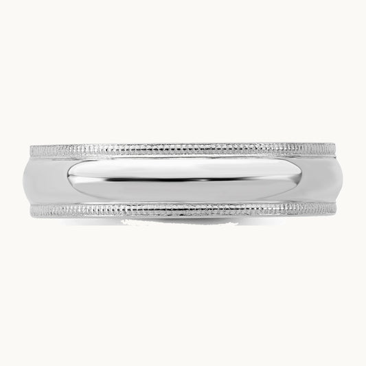 Sterling Silver Rhodium-plated 5mm Comfort Fit Milgrain Band