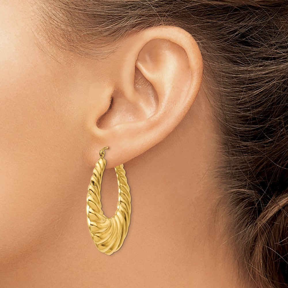Polished Scalloped Hoop Earrings — 14K Yellow Gold, 33mm