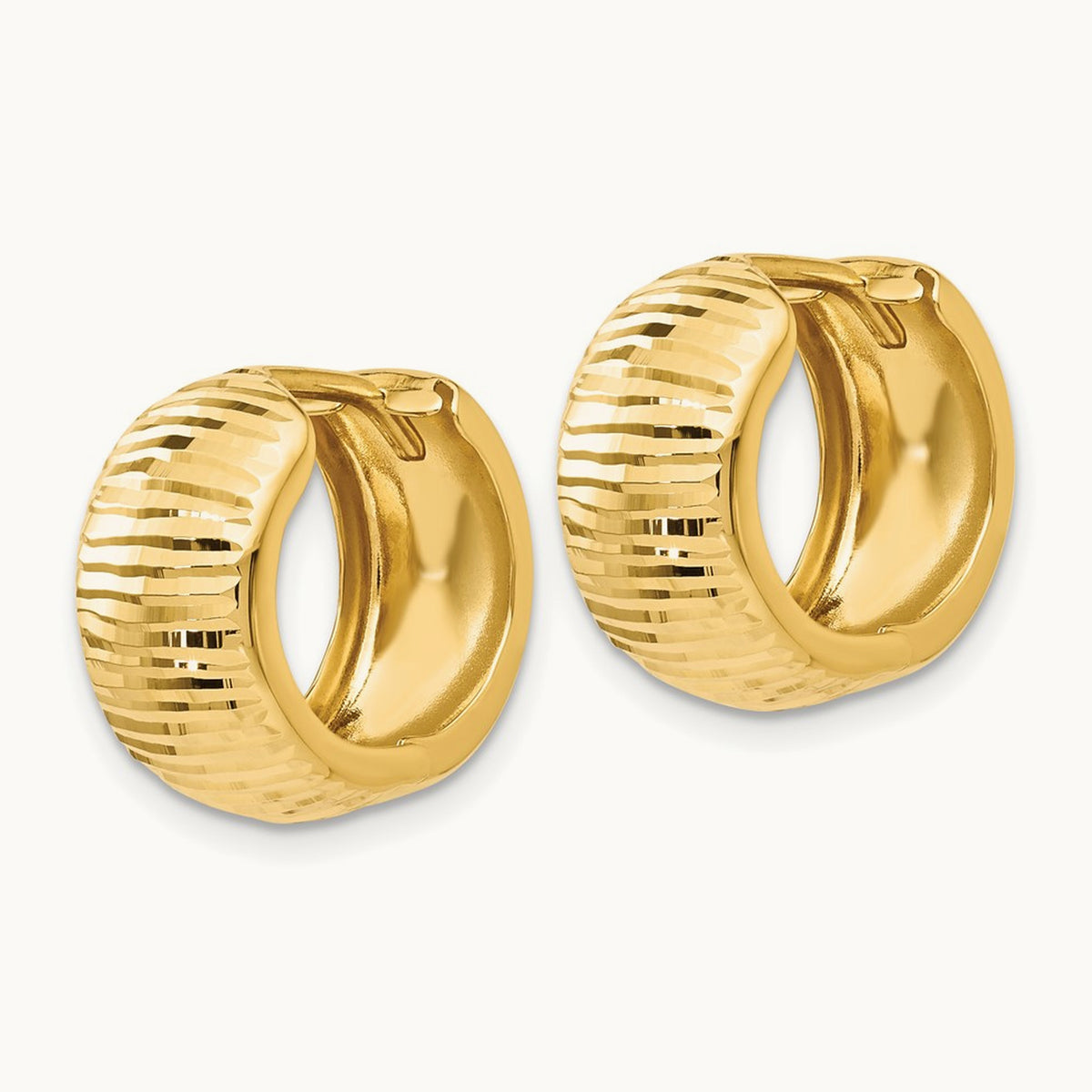 Textured and Polished Hinged Hoop Earrings — 14K Yellow Gold
