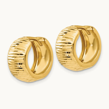 Textured and Polished Hinged Hoop Earrings — 14K Yellow Gold