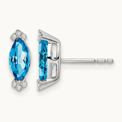 Marquise Blue Topaz and Diamond Earrings, 14K White Gold