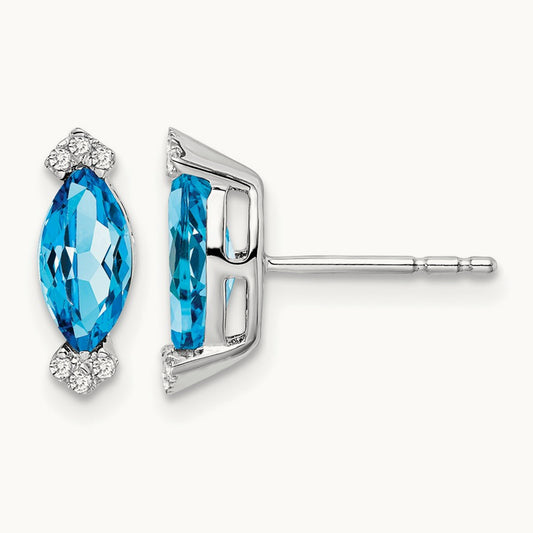 Marquise Blue Topaz and Diamond Earrings, 14K White Gold
