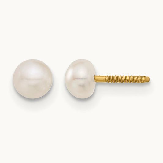 Madi K 4- Button FW Cultured Pearl Screwback Earrings, 5mm, 14K