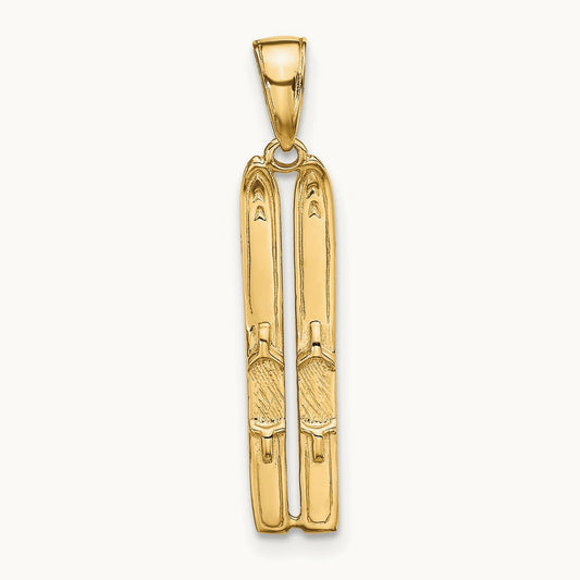 3-D Snow Skis Pendant, 14K