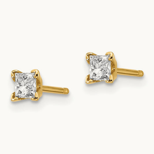 AAA Quality Complete Princess-cut Diamond Earrings, 14K
