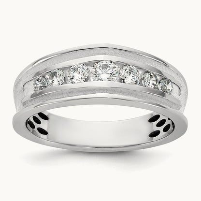 IB Goodman Mens Polished Complete 7-Stone 5/8ct Diamond Ring, 14K White Gold