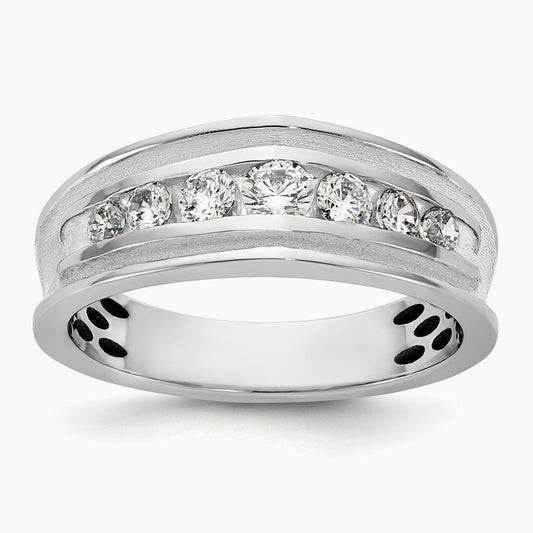 IB Goodman Mens Polished Complete 7-Stone 5/8ct Diamond Ring, 14K White Gold