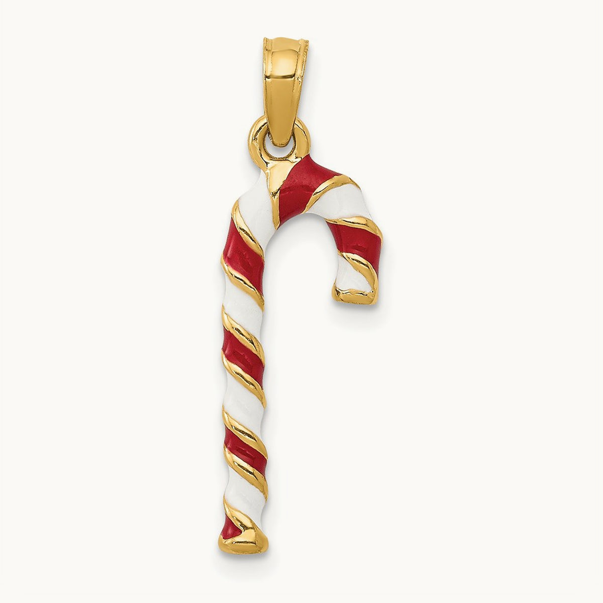 3D Enameled Candy Cane Charm, 14K
