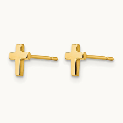 Children's Cross Post Earrings — 14K Yellow Gold