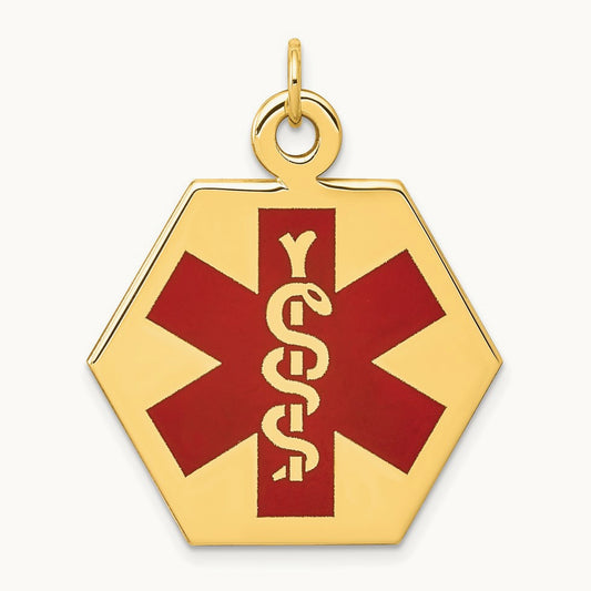 Red Enamel Medical Jewelry Pendant, 14K