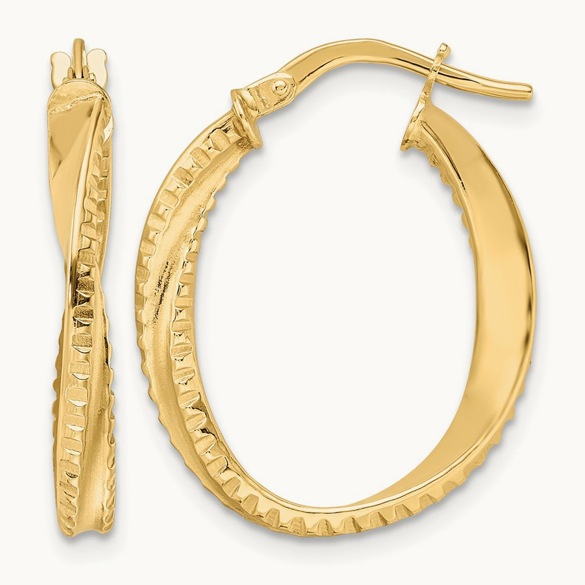 Polished Twisted Oval Hoop Earrings — 19mm