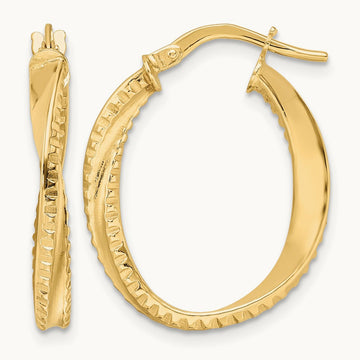 Polished Twisted Oval Hoop Earrings — 19mm