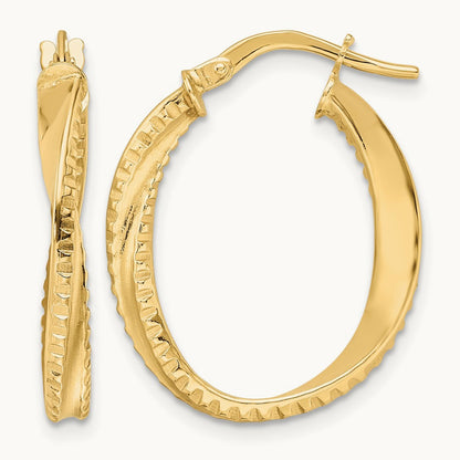 Polished Twisted Oval Hoop Earrings — 19mm
