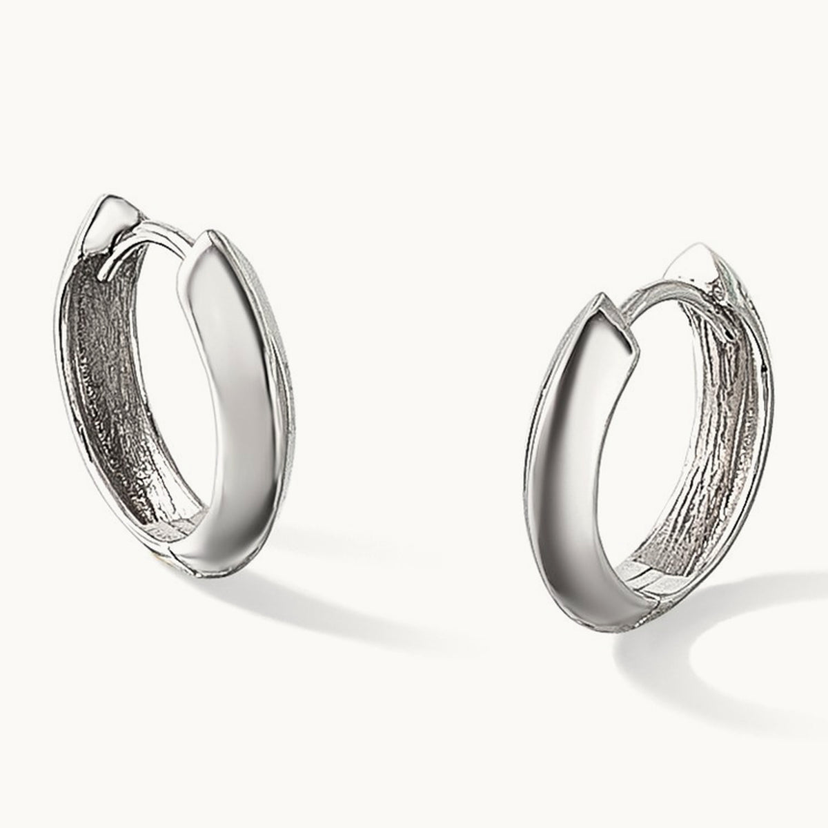 Polished Hinged Huggie Earrings — 10K White Gold