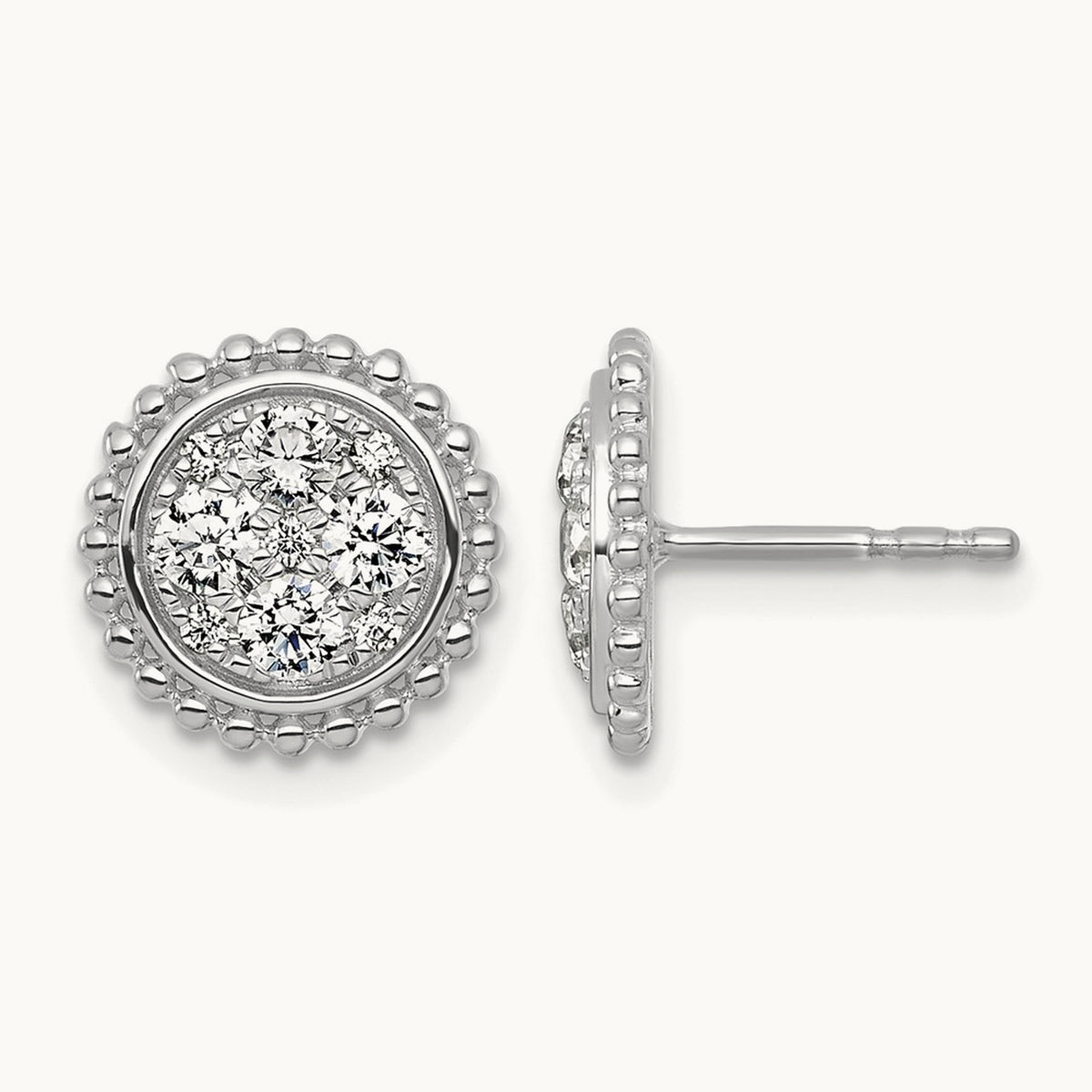 Cluster Post Earrings, 0.75 ct tw Lab-Grown Diamond — 14K White Gold